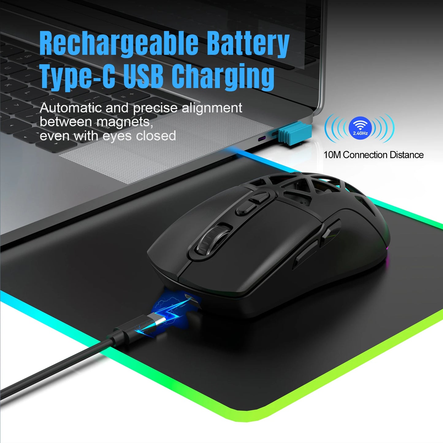 HXSJ T26 Dual Mode Gaming Mouse 2.4G+BT5.1 Wireless Mouse Gaming for Laptop 4800DPI Adjustable Ergonomic Optical Computer Gamer