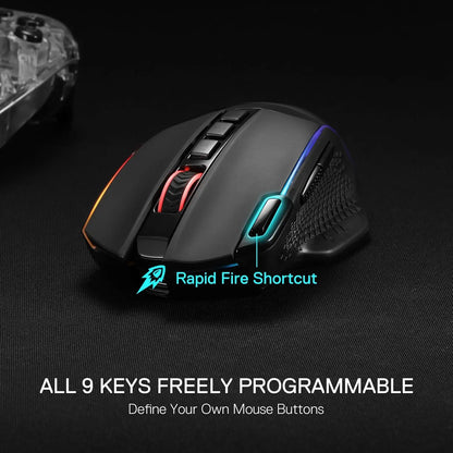 Redragon M991 Wireless Gaming Mouse 26000 DPI 3-Mode Gamer 9 Macro Buttons RGB Backlight Mice, Black