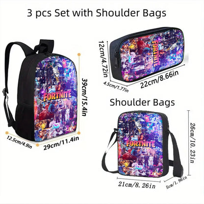 Mochila escolar infantil con bolso de hombro y estuches para lápices, bolsas escolares con diseño de juego popular F-FortniteS para niños y niñas, el mejor regalo