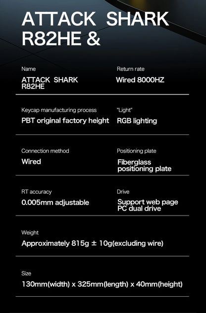 ATTACK SHARK R82HE Gaming Keyboard Magnetic 75% Wired 8000Hz Rapid Trigger ProGamer Keyboard,0.005mm RT Accuracy,0.08ms Latency