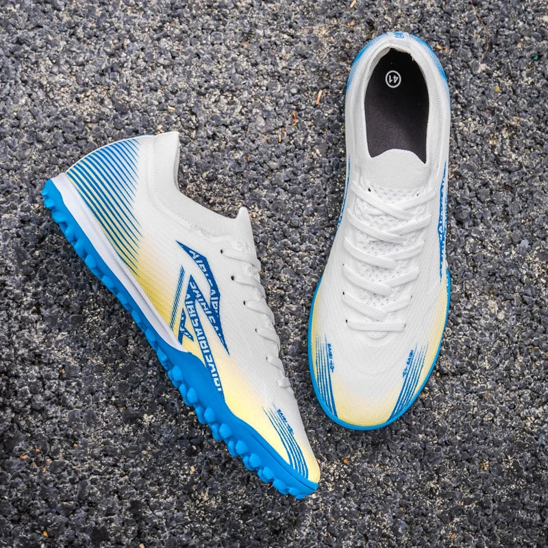 Chaussures de football pour hommes TF Turf, dessus en PU respirant, semelle extérieure en caoutchouc antidérapante, chaussures légères pour l'entraînement sur gazon artificiel.