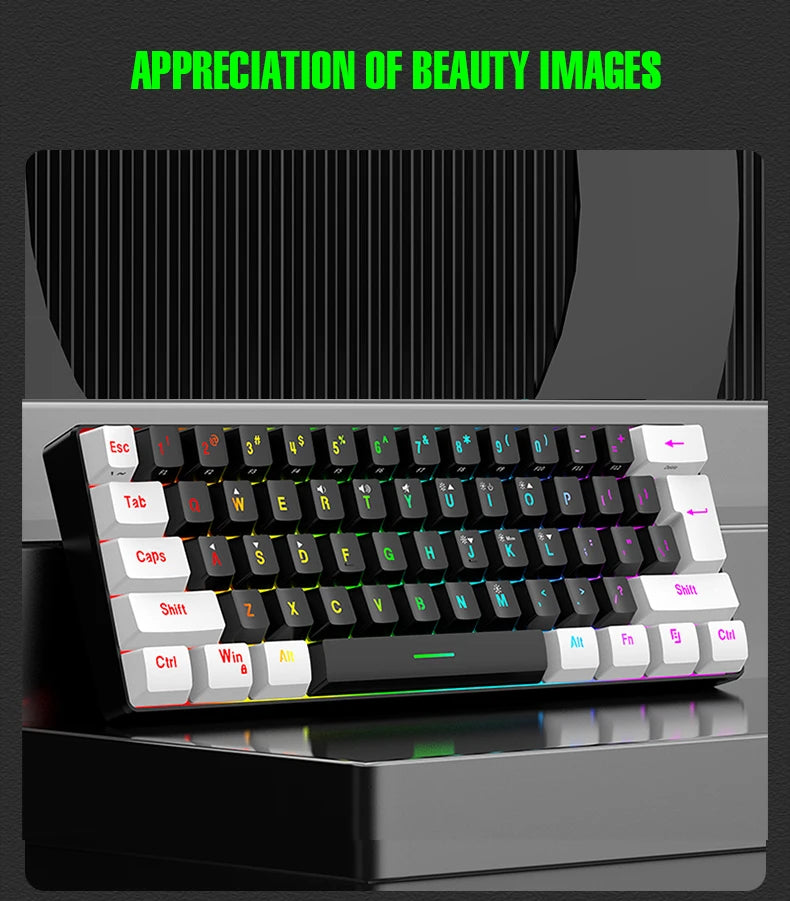 61-key wired white, black and blue switch waterproof mechanical keyboard RGB illuminated game and office kit PUBG gamer backlit