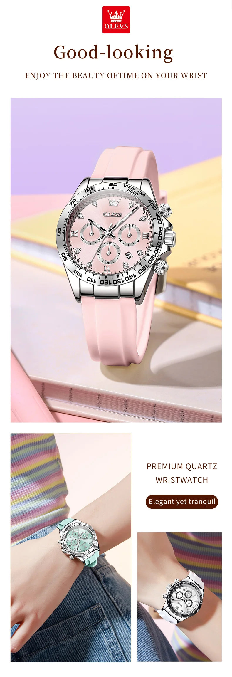 OLEVS 5618 Woman Watch Silicone Strap Luxury Brand Original Quartz Watch for Women Auto Date Waterproof Chronograph Ladies Clock