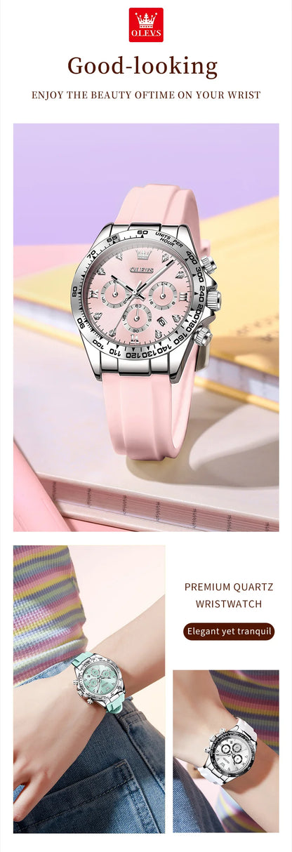 OLEVS 5618 Woman Watch Silicone Strap Luxury Brand Original Quartz Watch for Women Auto Date Waterproof Chronograph Ladies Clock
