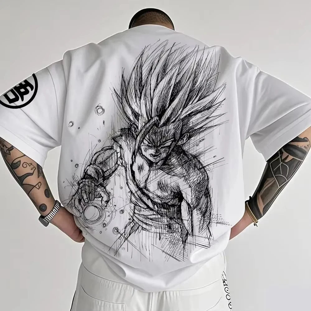 T-shirt oversize Dragon Ball Estate 2026 con cavo di alimentazione, Piccolo Goku, stampa artistica, casual neutro Y2K