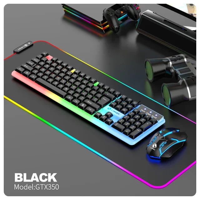 NG GTX350 Set tastiera e mouse gaming per computer e laptop con retroilluminazione, kit gamer LED cablato USB, GTX350 - Nero