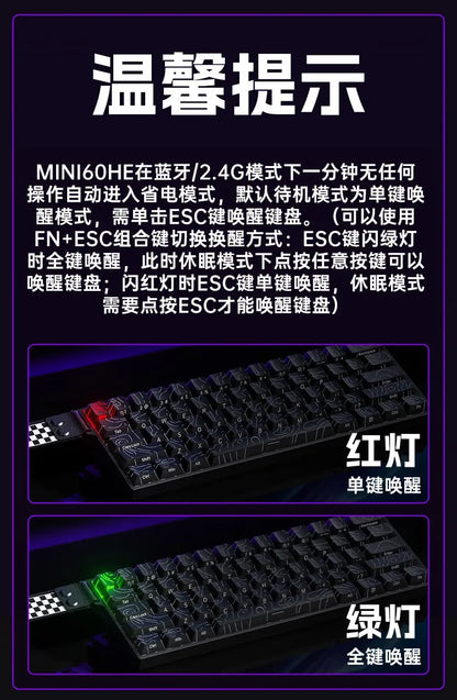AULA Mini60 HE Magnetic Switch Keyboard RGB Tri Mode Wireless Mechanical Keyboard 8000Hz 0.01mmRT Gaming Keyboard Gamer Gifts