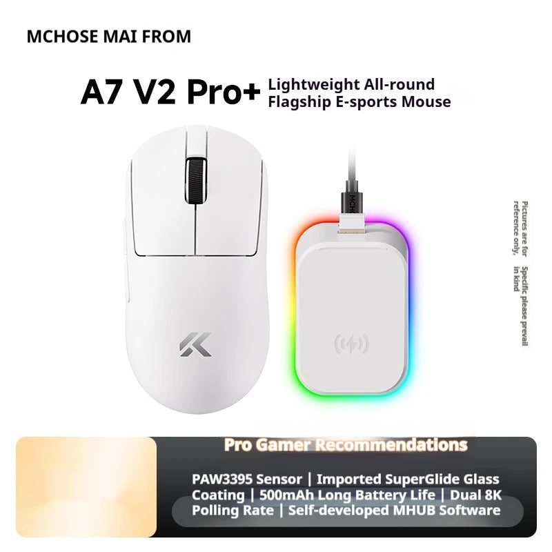 MCHOSE A7 V2 Ultra+ Wireless Mouse Tri-Mode Lightweight Paw3950 Ti 42000dpi 500mah Pc Esports Laptop Gaming Mice Accessories