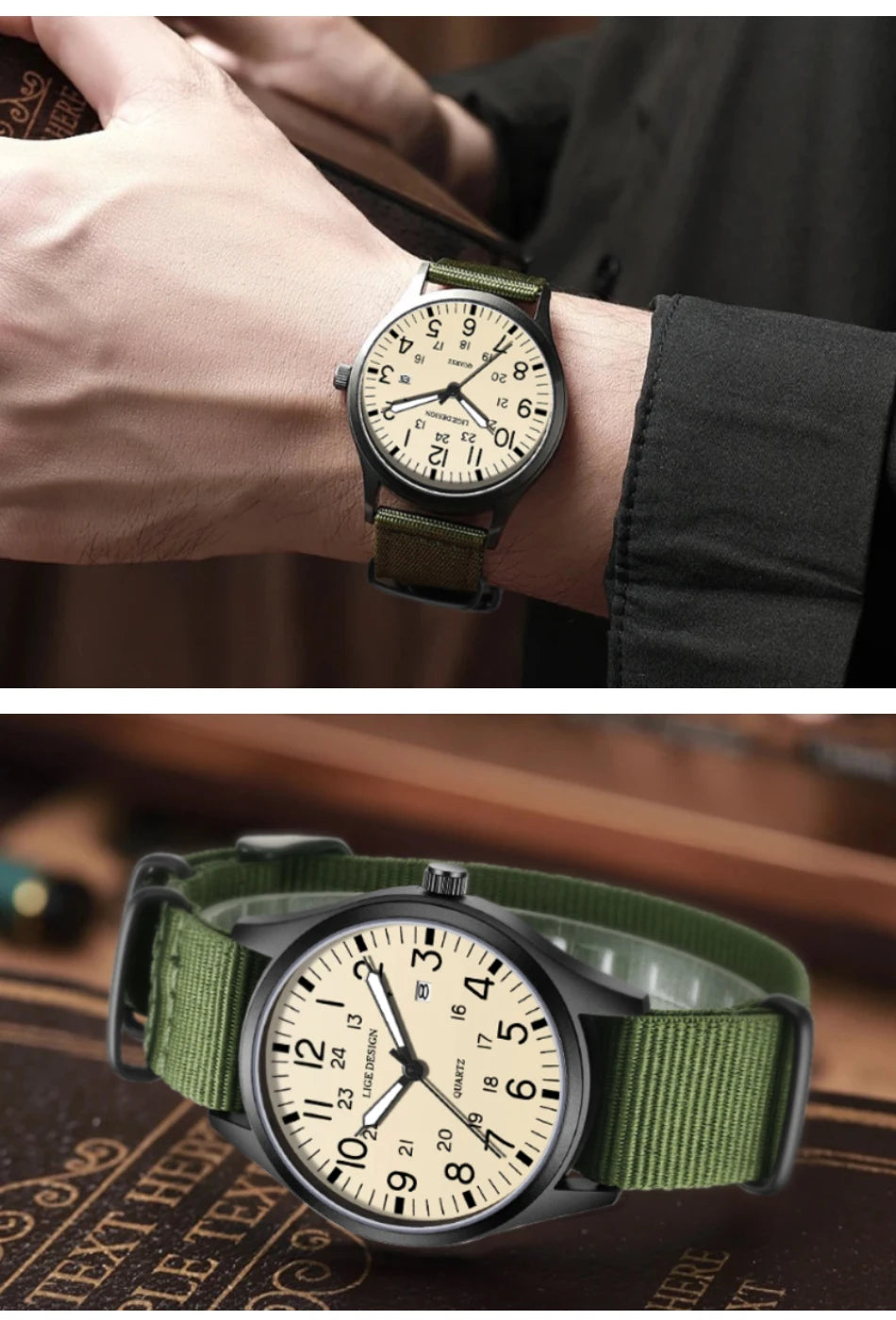 LIGE Top Brand Luxury Men Quartz Watch Date Nylon Leather Waterproof Luminous Military Sports Watches For Men relogios masculino