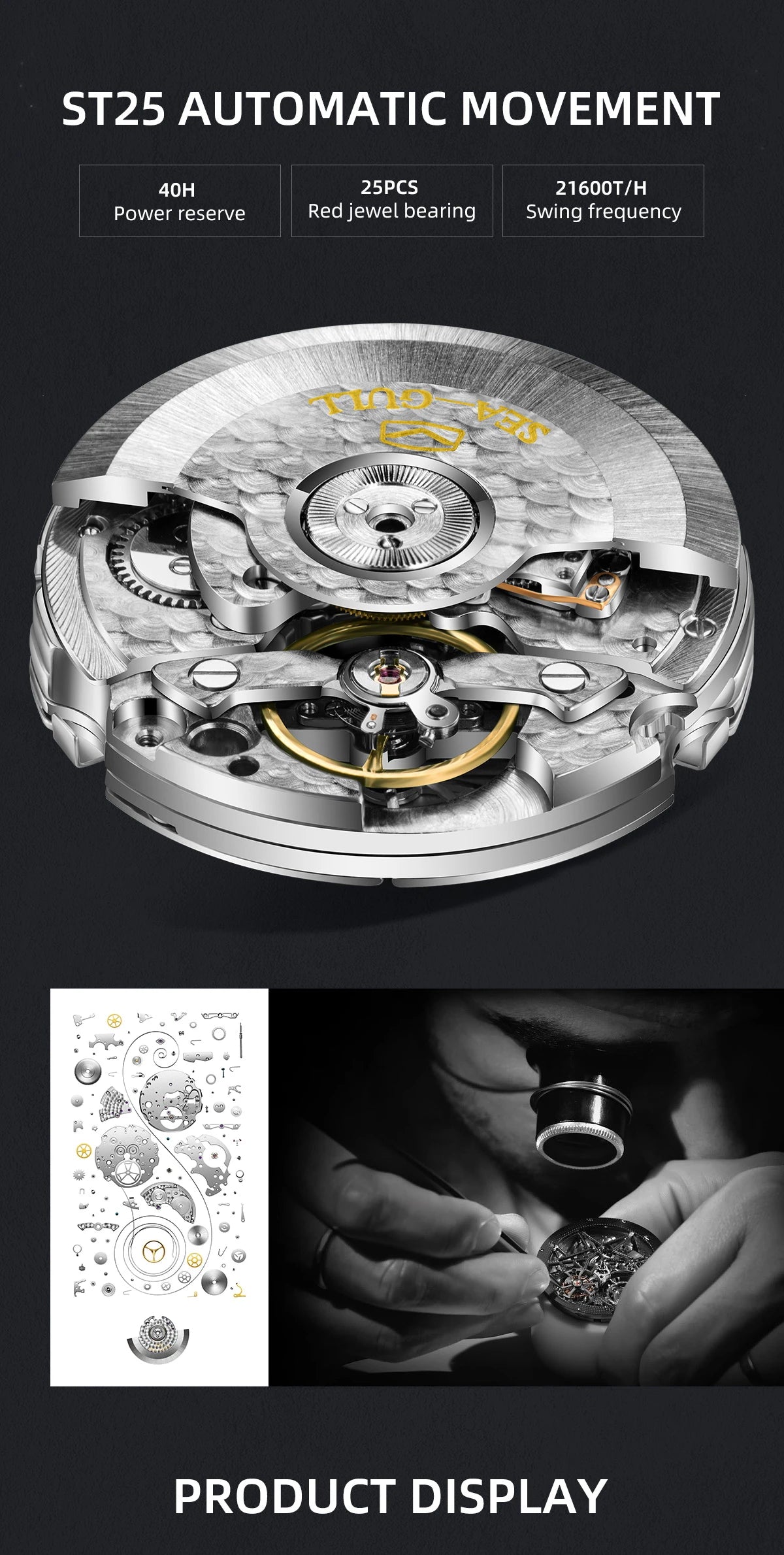 Seagull Flywheel Series Men's Watch Xidong Mechanical Watch 316L Precision Steel Band 39mm Business Watch Relojes Para Hombres