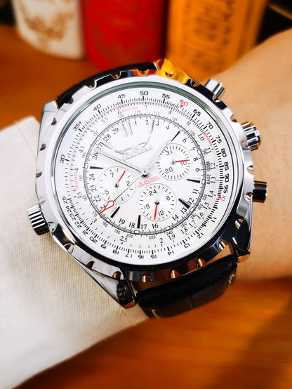 Jaragar Automatic Watch for Men Military Multifunction 3 Sub-Dials Sports Mechanical Watches Top Brand Luxury Leather Steel Band