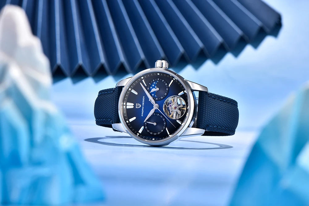 PAGANI DESIGN – Montre mécanique de luxe pour homme, 41 mm, verre saphir, bracelet en cuir, étanche, style pilote, avec tourbillon et phase de lune
