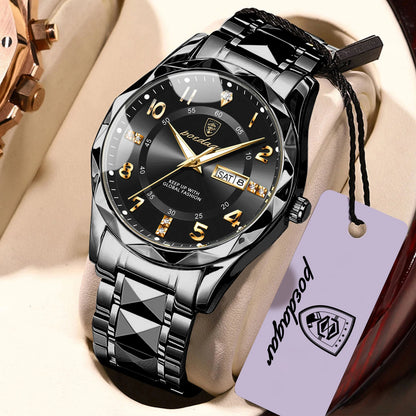 Relógio de homem POEDAGAR Fashion Luxury, estanque, luminoso, de quartzo, bracelete em aço inoxidável, data e dia da semana, estilo descontraído.