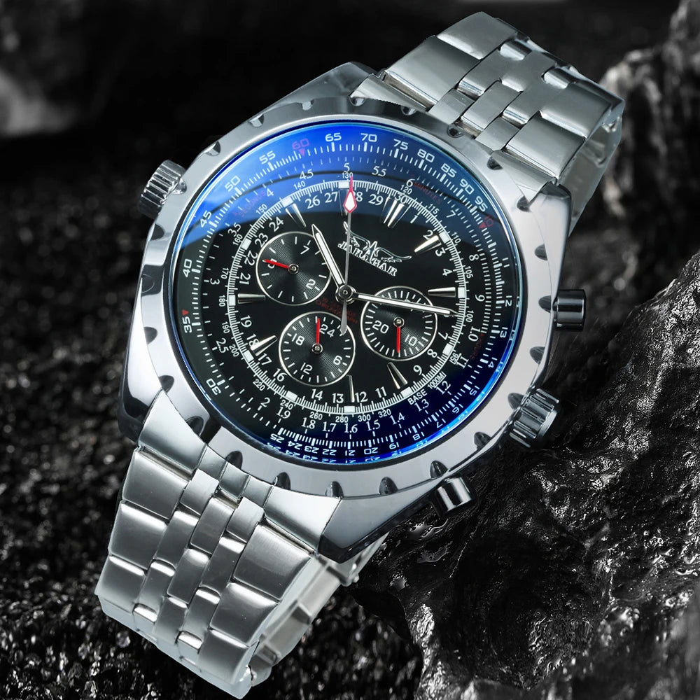 Jaragar Automatic Watch for Men Military Multifunction 3 Sub-Dials Sports Mechanical Watches Top Brand Luxury Leather Steel Band
