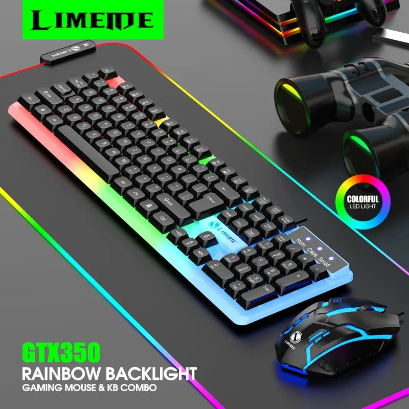 NG GTX350 Set tastiera e mouse gaming per computer e laptop con retroilluminazione, kit gamer LED cablato USB, GTX350 - Nero