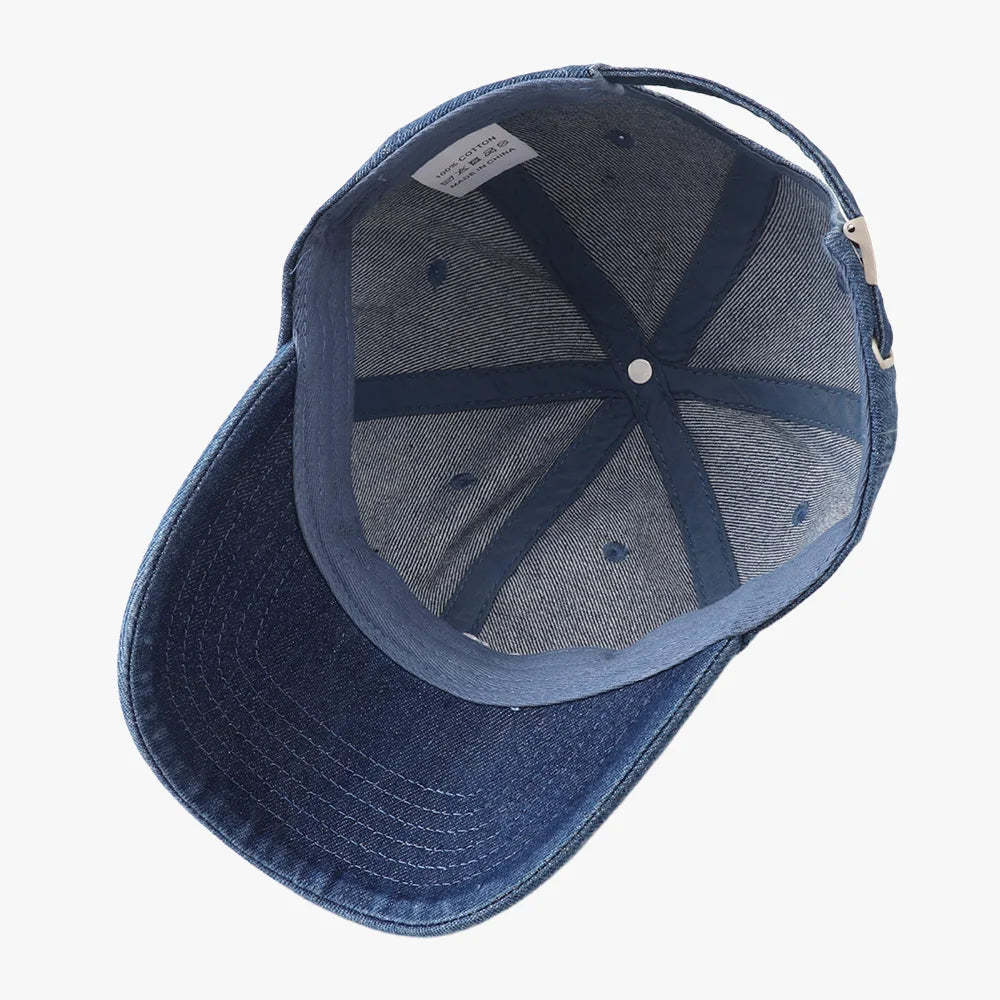 Gorra de visera de denim vintage, gorra de béisbol de moda de estilo vaquero, gorra unisex con letras bordadas, gorras snapback de hip hop, gorra molona