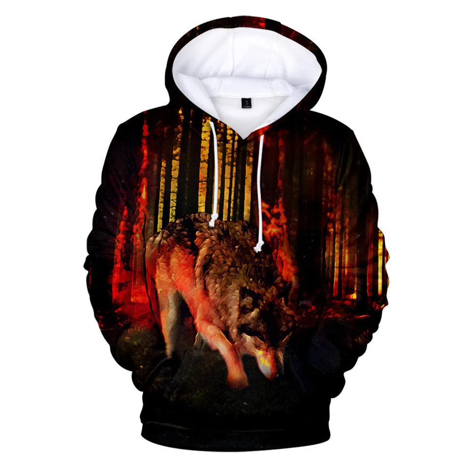 Cool Space Galaxy Wolf Hoodie Hoodies Men Bright Wolf Fashion Handsome Wolf Hoodies Spring Autumn Pullovers Sweatshirts Sweat