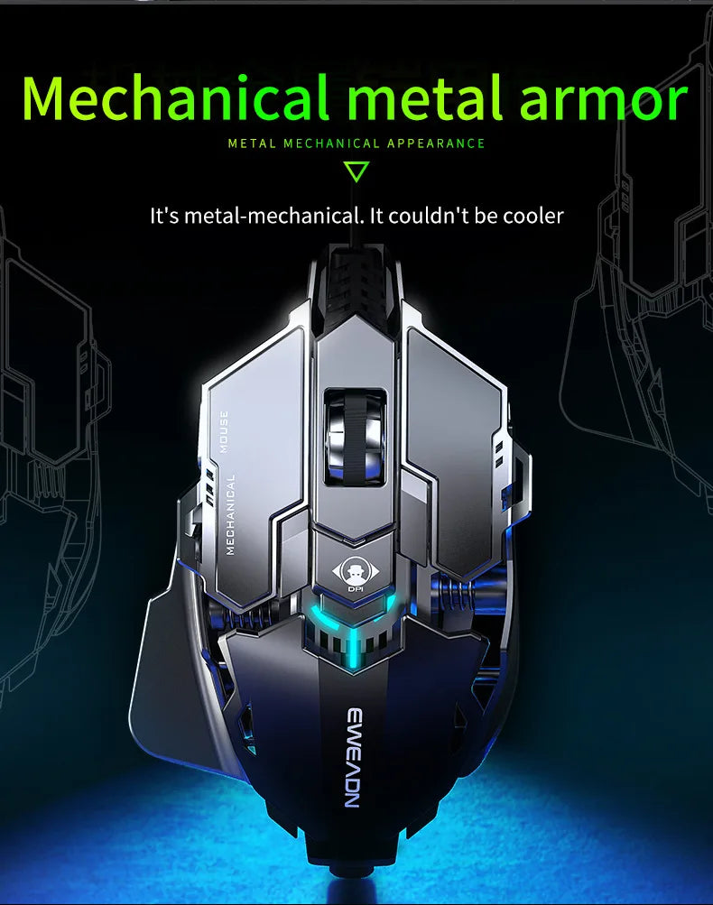 Mechanical Metal Gaming Mouse Wired Ergonomic RGB Backlit Game Mouse 12800 DPI Optical USB Mause Computer Mouse For Desktop PC