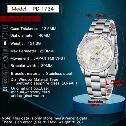 PAGANI DESIGN 40MM Meteorite dial Men Quartz Watches Luxury Business 316L Stainless Steel 100M Waterproof Watch For Men clock