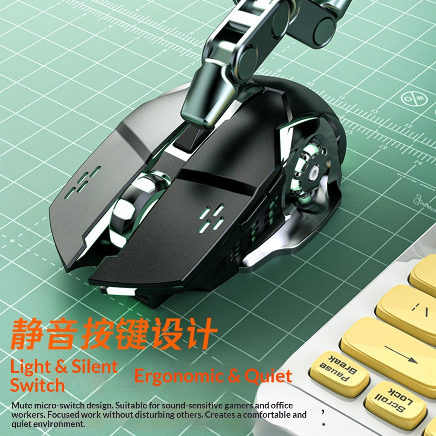 Wireless Mouse Silent Rechargeable Type-C Bluetooth 2.4G Dual Mode Ergonomic RGB Light for Laptop PC Office Home Gaming Daily Wo