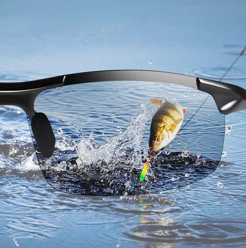 KLASSNUM Herrmode Cykelsolglasögon utan båge Fotokromatiska polariserade solglasögon Färgskiftande solglasögon för fiske, bilkörning och andra aktiviteter Gula glasögon