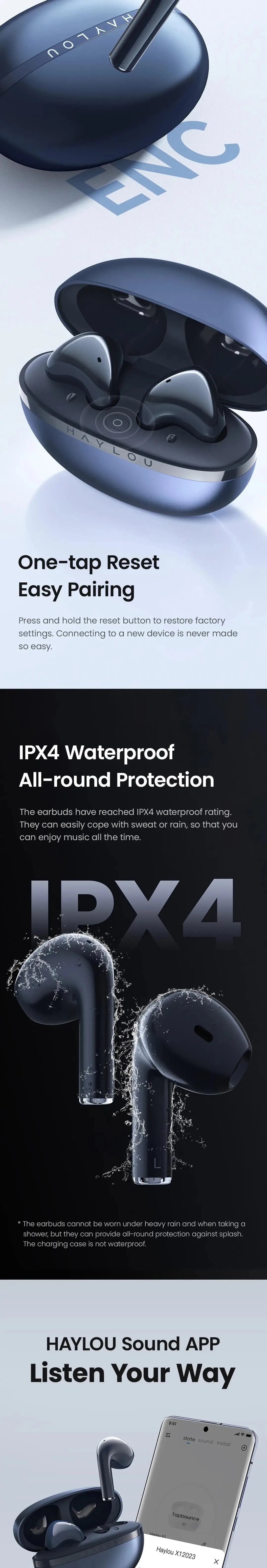 HAYLOU X1 2023 TWS Bluetooth 5.3 Earphone 24H Battery Life Wireless Headphone APP Control  Sports earphones IPX4 Waterproof Earb