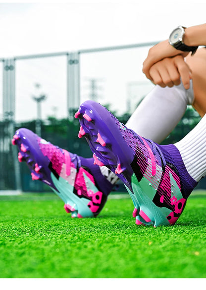 Nouveaux hommes chaussures de Football de haute qualité en plein air haute cheville ultraléger bottes de Football en salle chaussures de sport antidérapantes Futsal antidérapantes