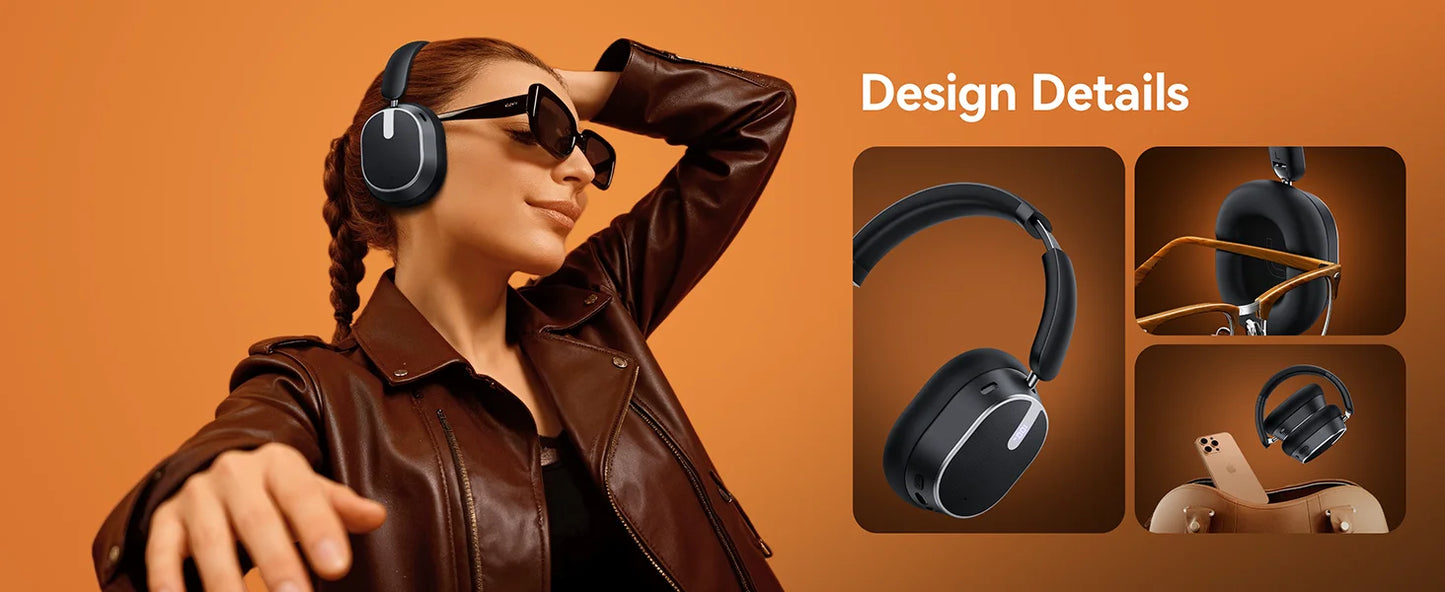 Active Noise Cancelling Headphones Bluetooth 6.0 Wireless Over-Ear Headphones Foldable with LED Power Display & 6-Mic ENC Calls