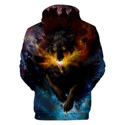 Cool Space Galaxy Wolf Hoodie Hoodies Men Bright Wolf Fashion Handsome Wolf Hoodies Spring Autumn Pullovers Sweatshirts Sweat