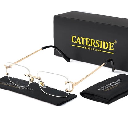 CATERSIDE Blå rektangulära solglasögon för män Ramlösa metallglasögon i fyrkantig design för kvinnor Gradientlinser Utomhusglasögon UV400
