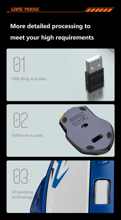 Wireless Gaming Mouse Dual Mode Bluetooth 2.4G DPI Adjustable Type-C Rechargeable Silent Ergonomic Mouse Durable Battery