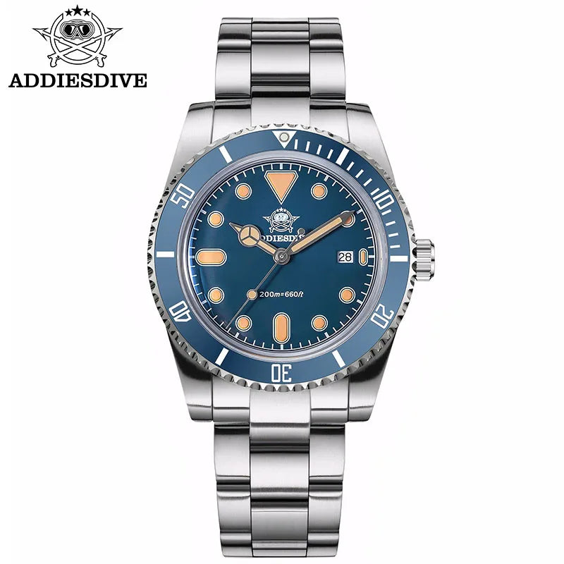 ADDIESDIVE Men's Gift Box Luxury Diver Watch Super Luminous Bubble Mirror Glass Quartz Watch 20Bar Ceramic Bezel Steel Watch