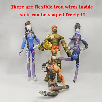 Peluche action figure anime gaming Overwatch D.Va / Doomfist / Genji / Widowmaker da 26cm, corpo flessibile con filo metallico, varie pose