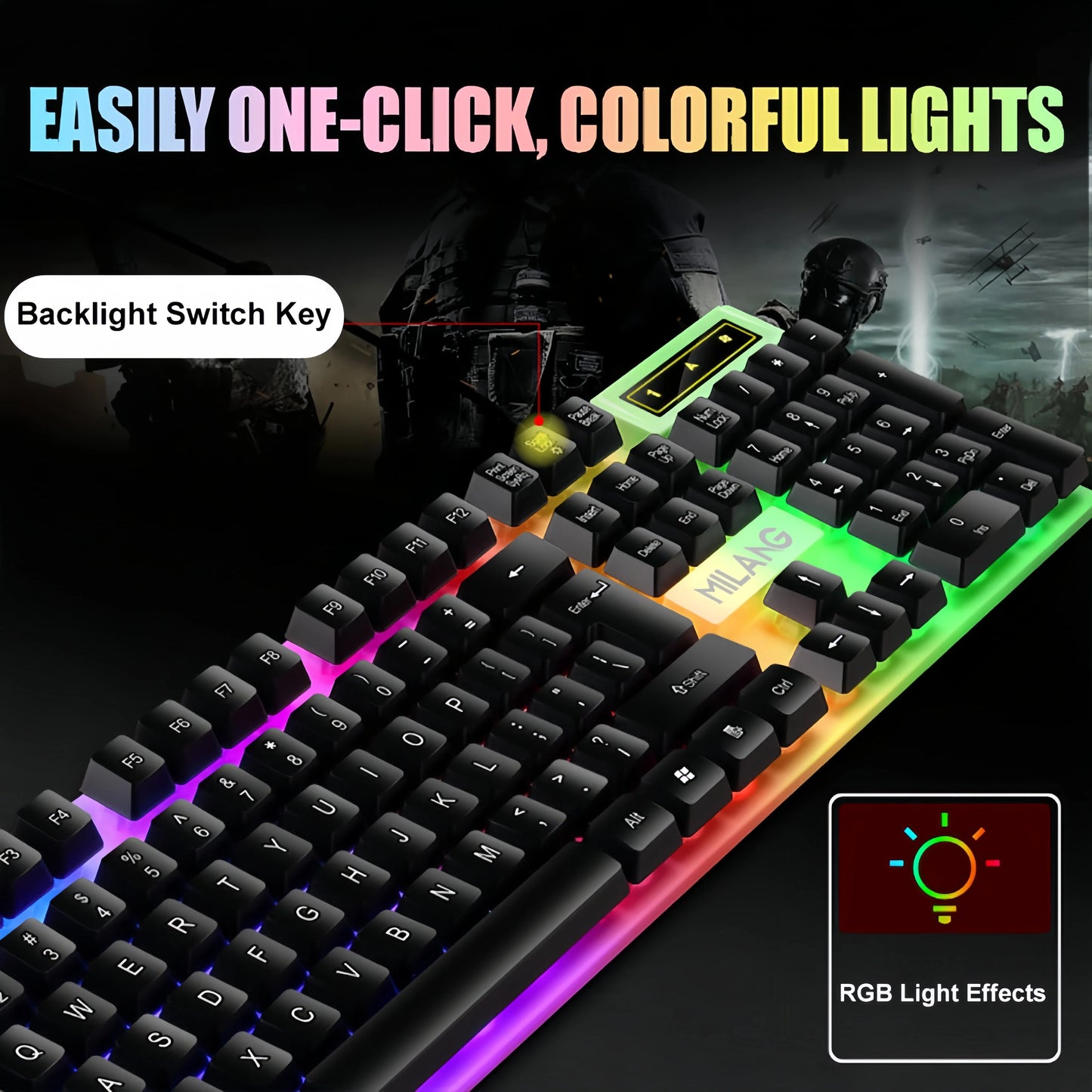 KEBIDUMEI USB Wired Keyboard RGB Backlit Gaming Keyboard 104 Keys Standard Keyboard Membrane Keyboard For PC Laptop Windows IOS