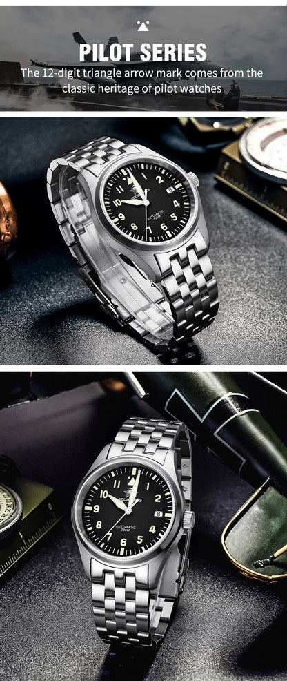 ADDIESDIVE Classic Men's Automatic Mechanical Watch 200m Water Resistant C3 Luminous 316L Stainless Steel Vintage Watch AD2519