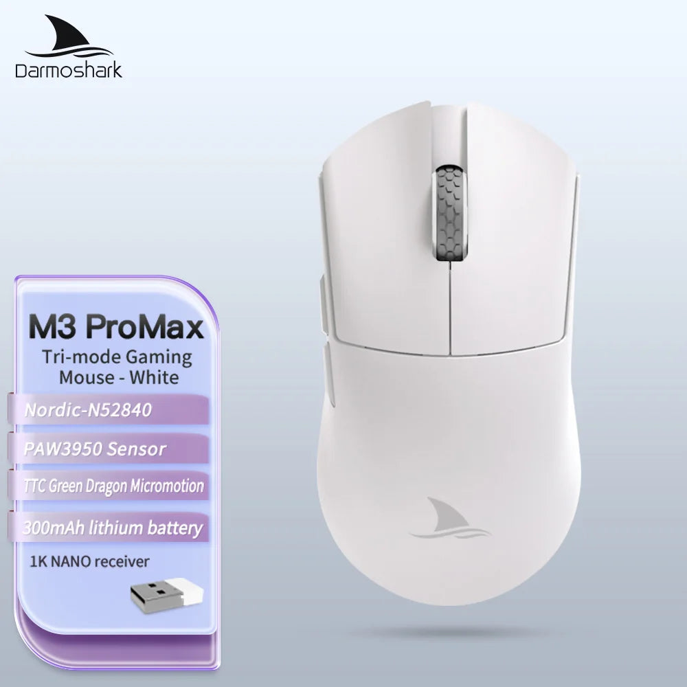 Darmoshark M3Pro Gaming Mouse 2.4G BT Wireless Tri-Mode PAW3395 Sensor N52840 26000DPI Big Hand Macro Driver Mouse For Gaming