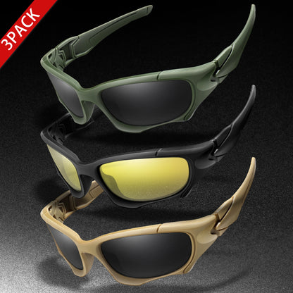 3-PACK Trendiga Outdoor Tactics-sportglasögon för män och kvinnor – cykelglasögon, bilkörning, camping, resor – färgglada skyddsglasögon