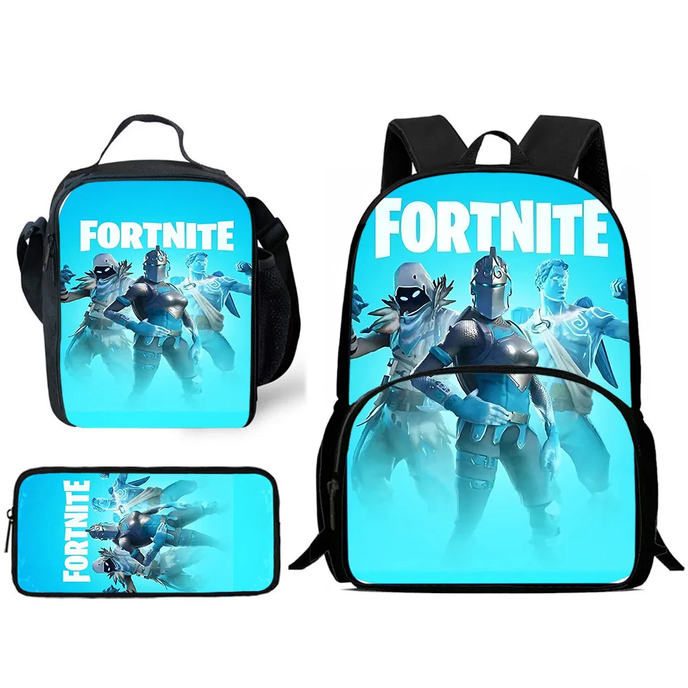 Kinder-Rucksack-Set im angesagten Gaming-Design mit Lunchbag und Federmäppchen, große Kapazität, Schultaschen für Jungen und Mädchen, ideales Geschenk F-FortniteS