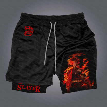 Pantaloncini da palestra da uomo Anime Demon Slayer ad asciugatura rapida, pantaloncini doppio strato 2 in 1, sportswear Y2K estate 2026, streetwear traspirante