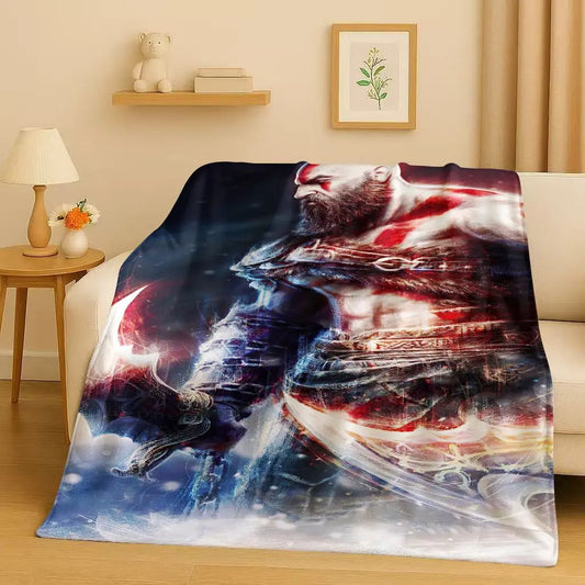 3D Kratos God of War Games Cartoon Gamer Flannel Blanket,Ultra Soft Warm Plush Throw for Home Bedroom Bed Sofa Cover Picnic Kids