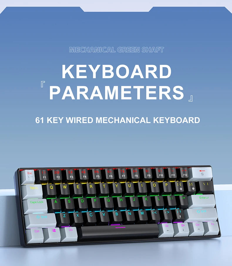APAYADO K61 60% Mini Wired Gaming Mechanical Keyboard Phantom RGB, 61 Keys, Red/Blue Switch, Ergonomic, Portable for PC/Laptop