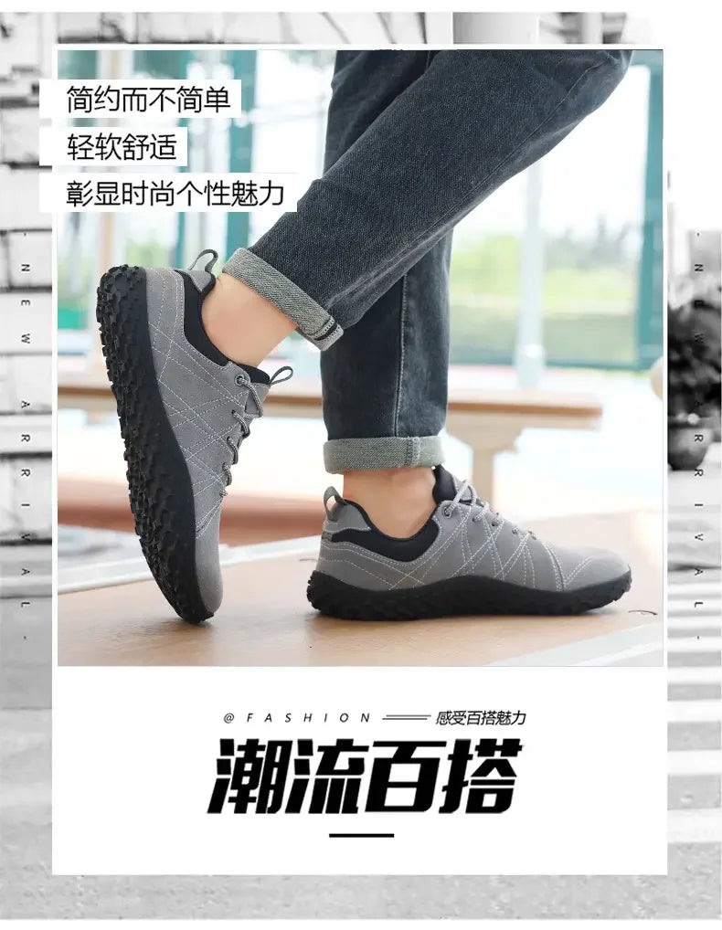 Zapatos de cuero de ante y tejido PU con puntera ancha, antideslizantes, para senderismo, trabajo, deporte masculino y caminatas al aire libre para mujer