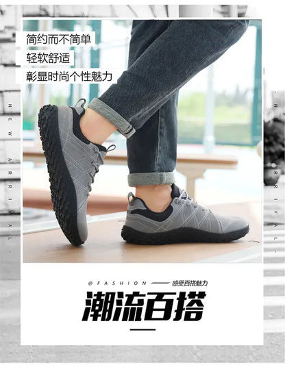 Zapatos de cuero de ante y tejido PU con puntera ancha, antideslizantes, para senderismo, trabajo, deporte masculino y caminatas al aire libre para mujer