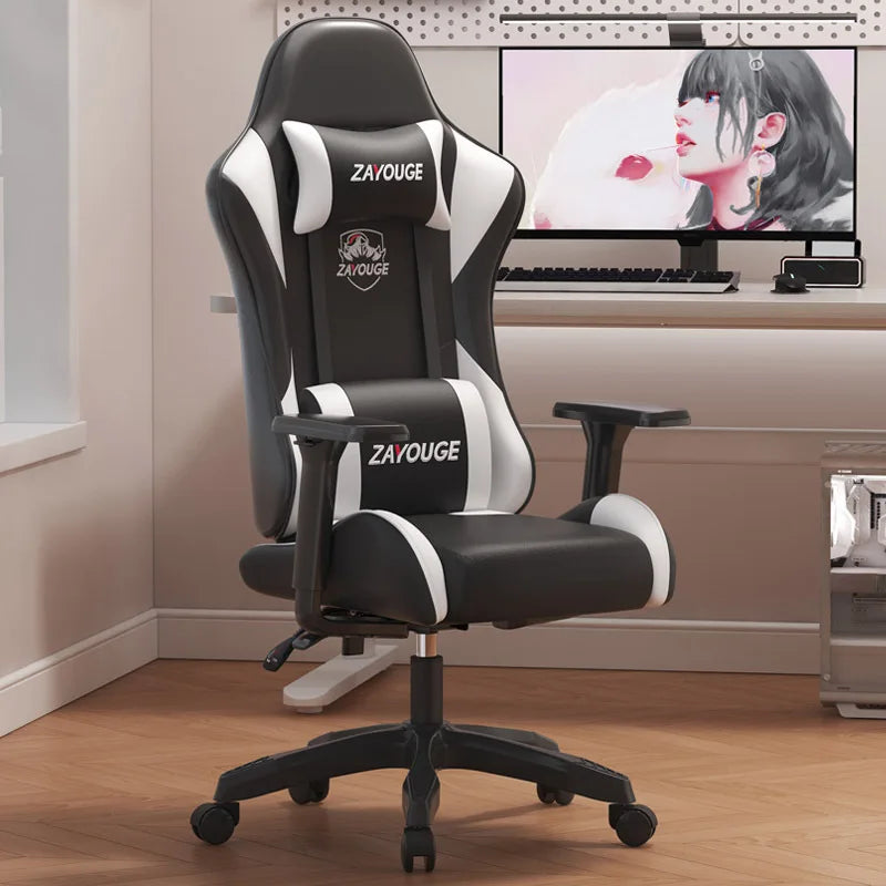 Chaise de jeu, chaise d'ordinateur, siège de bureau à domicile, dossier élastique, chaise ergonomique pour personnes assises longtemps, accoudoirs réglables en hauteur.