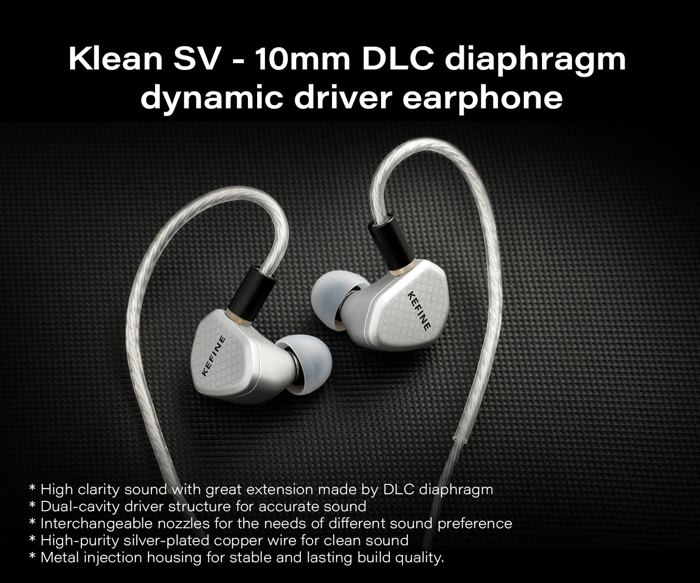 Angelears Kefine Klean SV 10mm DLC Diaphragm Dynamic Driver IEMs Hi-Fi In-ear Earphone with Nozzles and SPC Cable