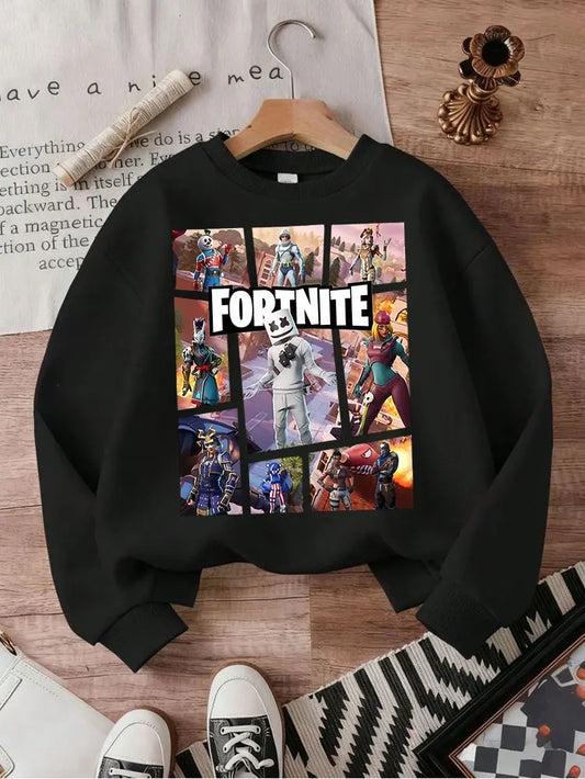 Детски суитшърт с дълъг ръкав FORTNITED за момичета и момчета, уличен стил, бебешки пуловер суитшърт, аниме мода, детски топове, подарък