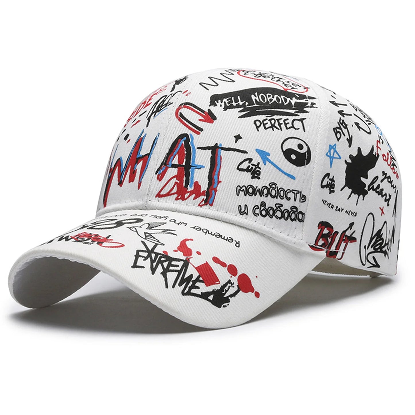 Graffiti Print Baseball Cap Adjustable Sun Protection Breathable Hat for Outdoor Activities Fishing Camping