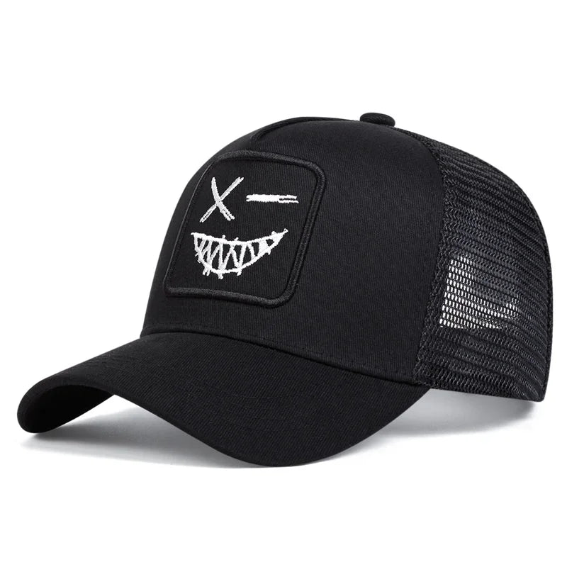 Casquettes de baseball unisexes X à broderie « visage souriant avec dents » – Casquettes de protection solaire pour le printemps et l'été, à porter en extérieur, ajustables, style « trucker » décontracté
