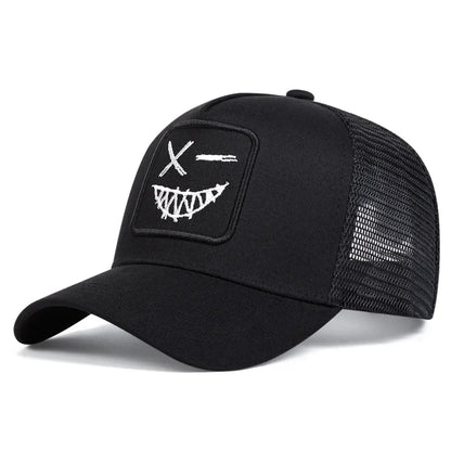 Casquettes de baseball unisexes X à broderie « visage souriant avec dents » – Casquettes de protection solaire pour le printemps et l'été, à porter en extérieur, ajustables, style « trucker » décontracté