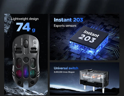 2026 Hollow-out Design Lightweight Computer Game Accessories 3-Mode Bluetooth Wireless Mouse Laptop Rechargeable RGB Backlight